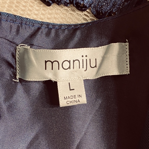 Maniju Blue Ivory Floral Fit and Flare Short Dress Sleeveless Formal Size Large - Picture 9 of 11